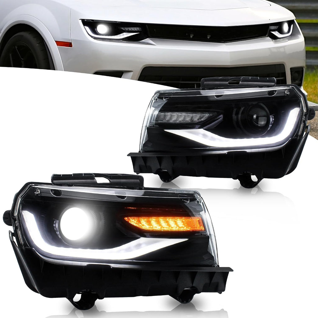 VLAND Headlamp Assembly for Chevrolet Chevy Camaro 5th Gen LS LT SS ZL1 Z/28 2014-2015, Headlamp Assembly with Turn Signal, 1 Pair