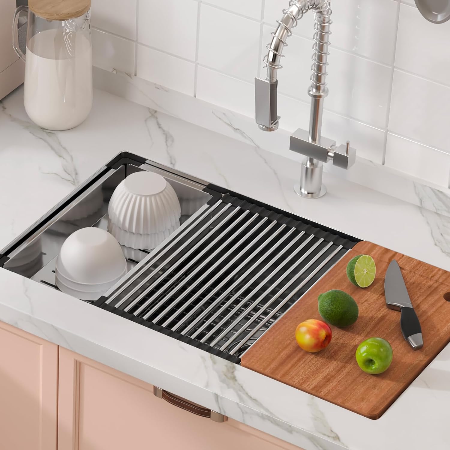 VEVOR 32 inch Kitchen Single Sink, 304 Stainless Steel Undermount Sink Drop-In Single Bowl Farmhouse Basin with Ledge & Multiple Accessories, Household Dishwasher Sinks for Prep Kitchen, Bar 32'*19'