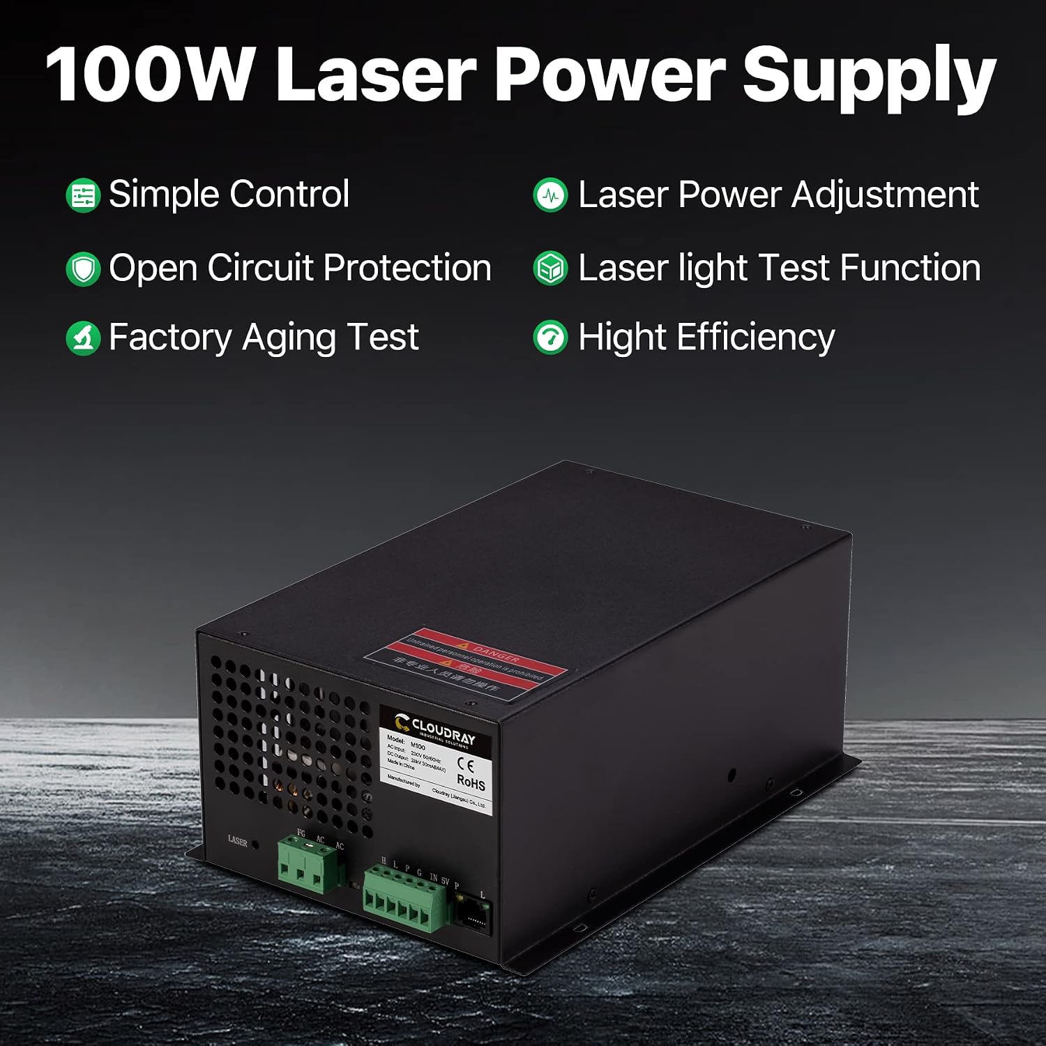 Cloudray CO2 Laser Power Supply 80-100W 220V for CO2 Laser Engraver Cutter M100（Updated MYJG100