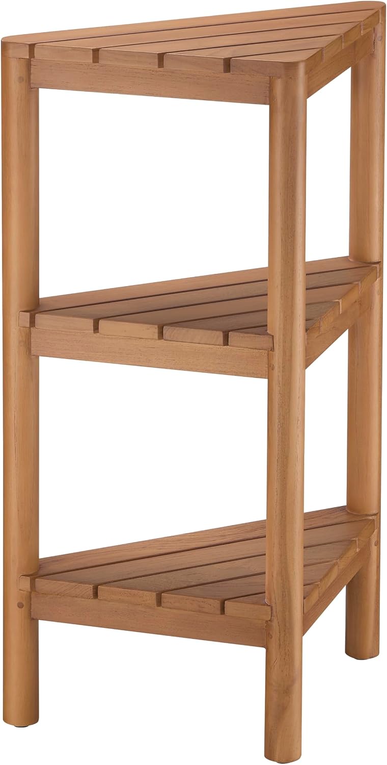Fully Assembled Teak Corner Bath Shower Storage Stand, Corner Shelves, Shower Caddy 26.5'