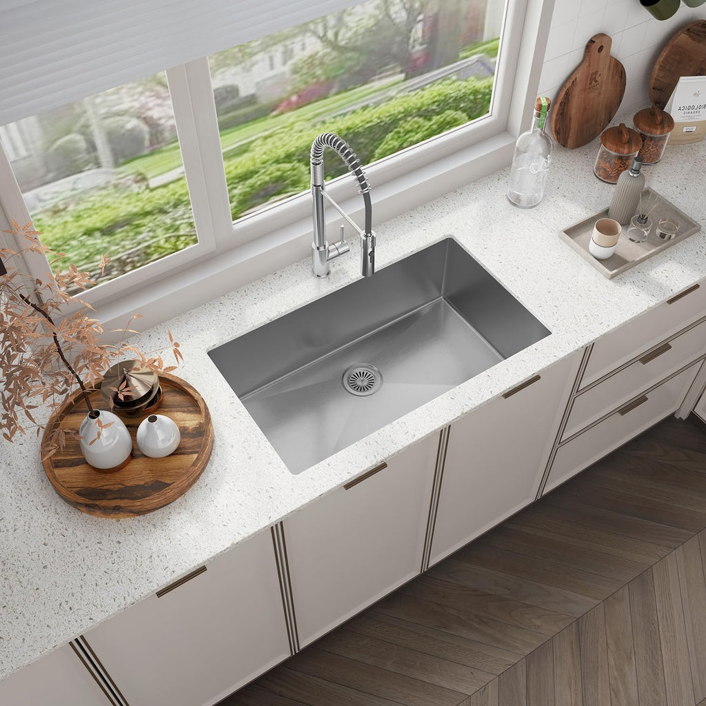 Sinber HU3219S-S 32' x 19' x 10' Undermount Single Bowl Kitchen Sink with 18 Gauge 304 Stainless Steel Satin Finish HU3219S-S (Sink Only)