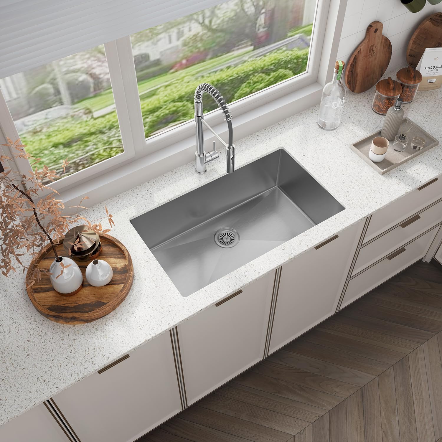 Sinber HU3219S-S 32' x 19' x 10' Undermount Single Bowl Kitchen Sink with 18 Gauge 304 Stainless Steel Satin Finish HU3219S-S (Sink Only)