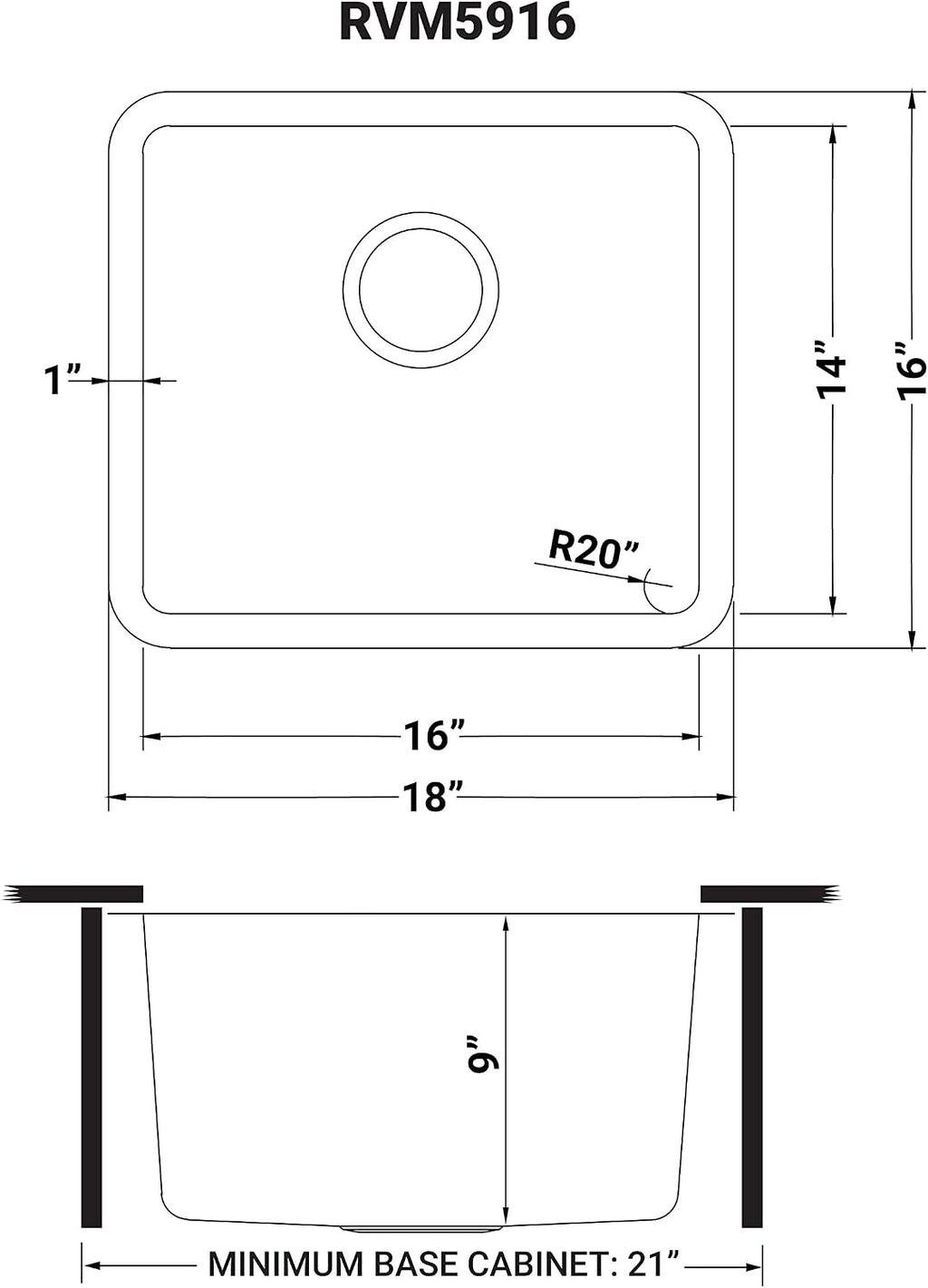 Ruvati 18-inch Undermount Bar Prep Kitchen Sink - 16 Gauge Stainless Steel Kitchen Sinks Single Bowl with Brushed Finish hides scratches, Easy-to-Clean Undermount Sink - RVM5916