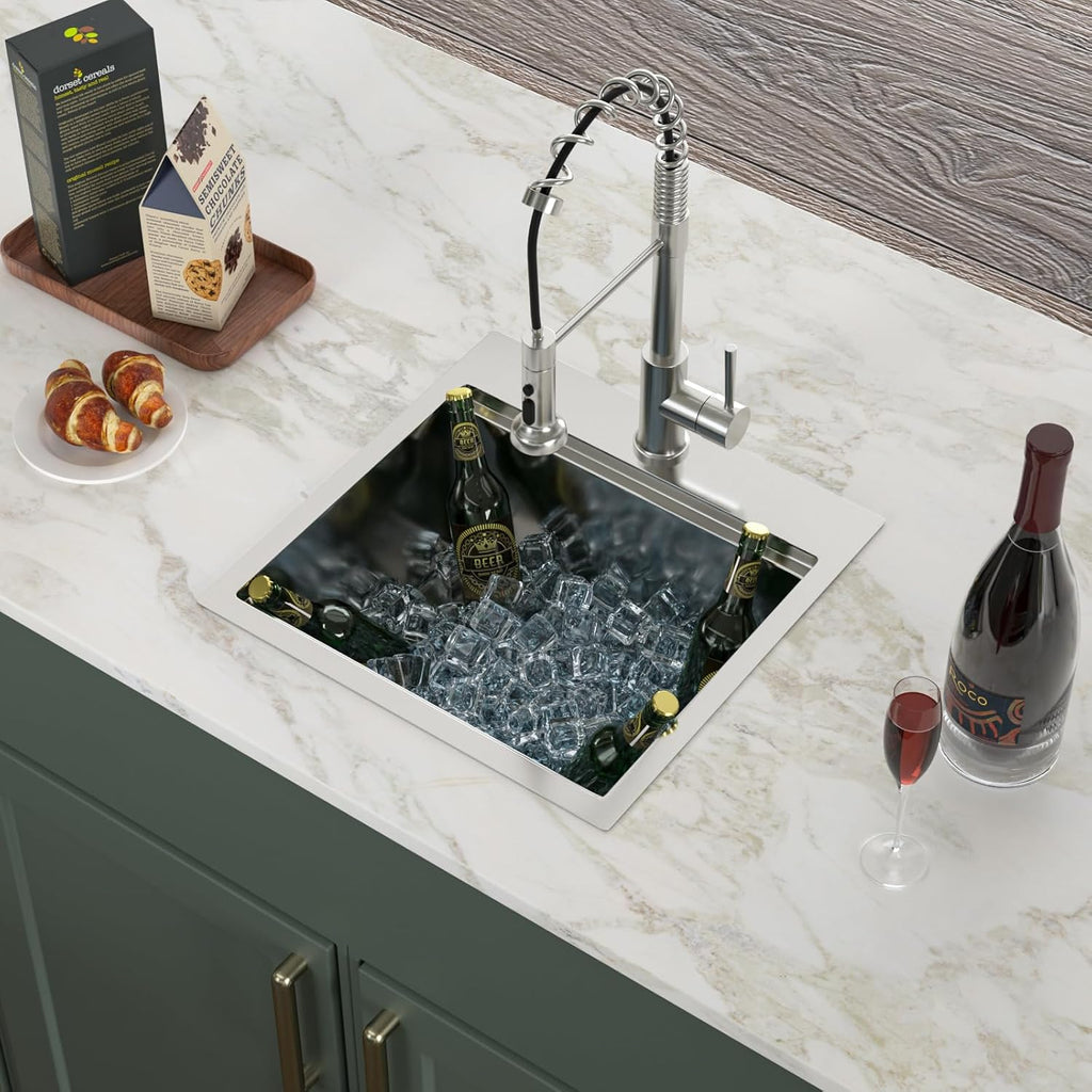 Logmey 18' Square Drop in Bar Sink,16 Gauge Heavy Duty Stainless Steel 18x18x9 Workstation Sink with Anti-Condensation & Noise Reduction for Kitchen Prep,RV,Wet Bar & Outdoor