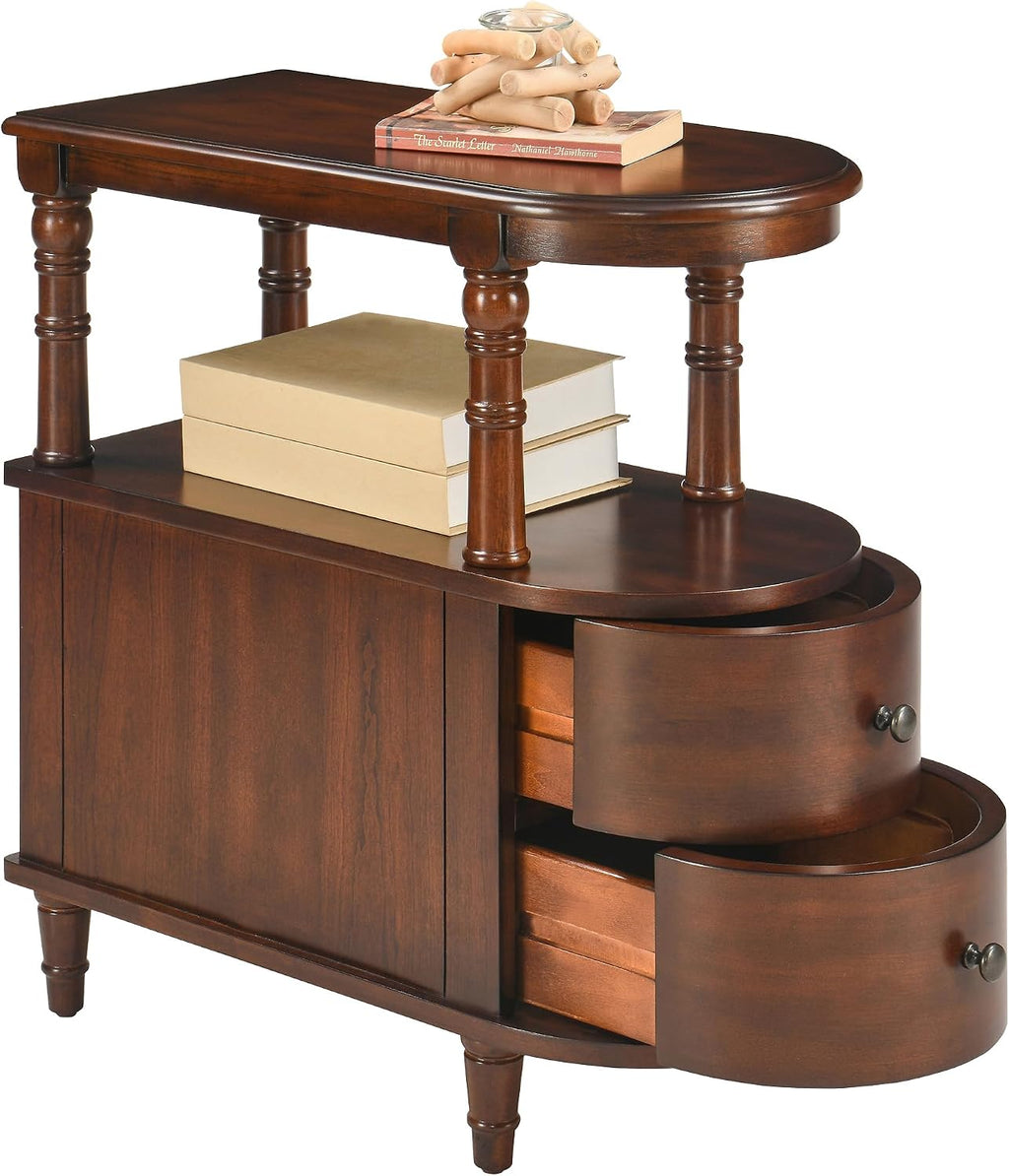 LEEMTORIG Narrow Side Table with Drawers, Vintage Solid Cherry Wood End table Nightstand with Open Shelves, 2-Drawer Slim Chair Side Table for Bedroom Living Room Small Spaces, Cherry Brown BG-A508-CY
