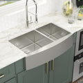 Logmey 33 Inch Farmhouse Sink 60/40 Double Bowl Kitchen Sink Apon Front Sink 16 Gauge 304 Stainless Steel Farm Sinks 33x20x9