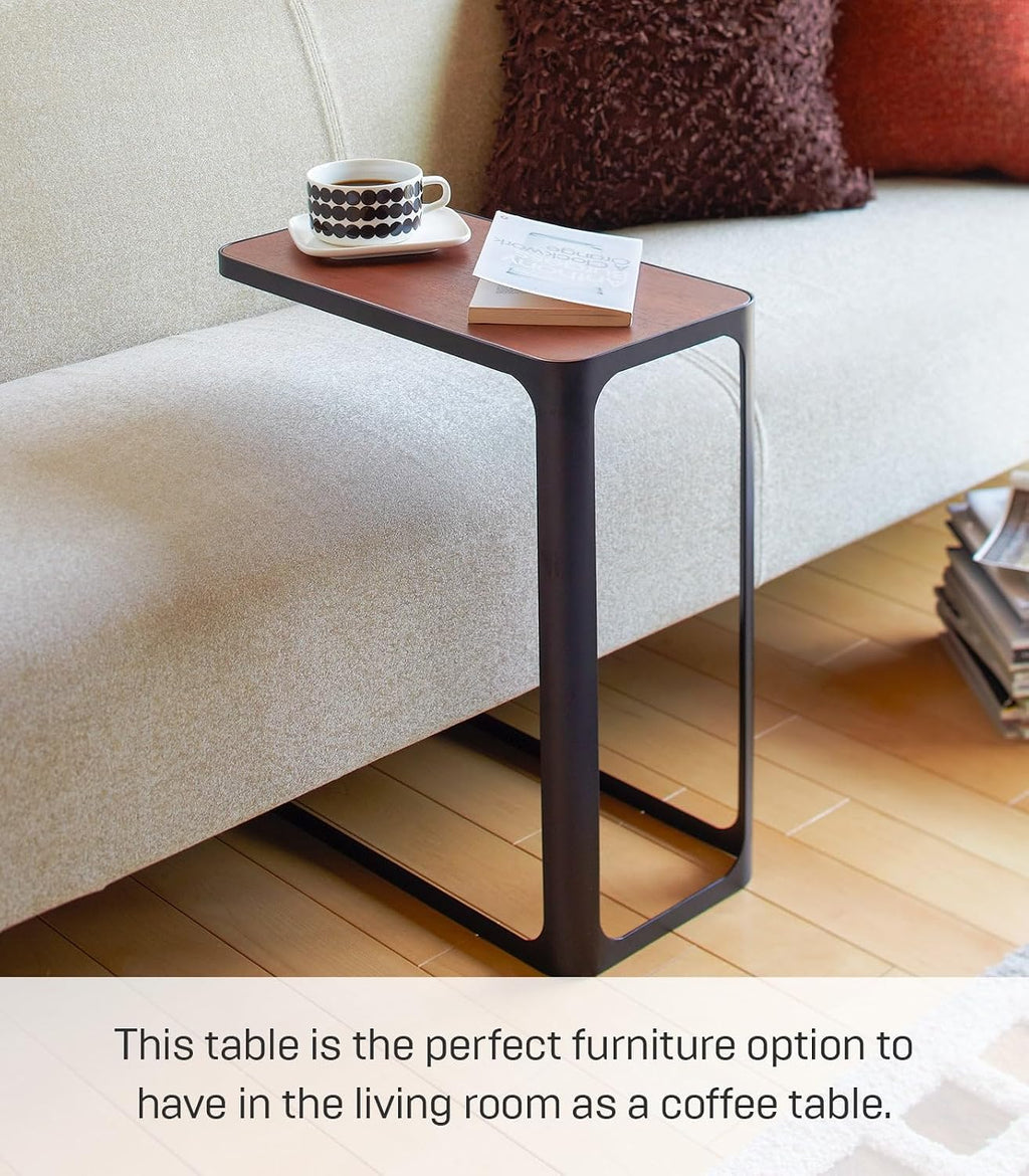 YAMAZAKI Home Small Metal and Wood Bedside Compact Side Table for Modern Living Room - Narrow C Shaped Slim End Table Steel One Size Black