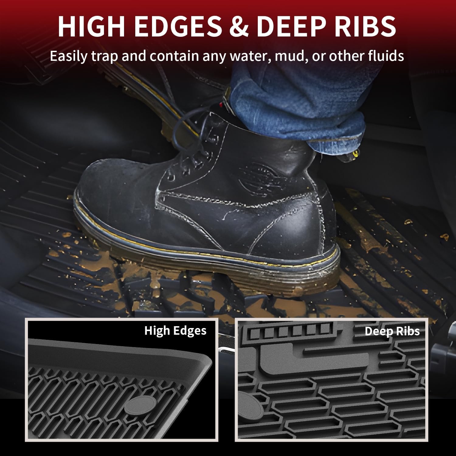 LASFIT Floor Mats and Trunk Mat for Ford Mustang Mach-E 2026 2025 2024 2023 2022 2021 (Cargo Floor in Top Position) All Weather TPE Car Liners, 1st & 2nd Row & Cargo Liner, 4pcs Black