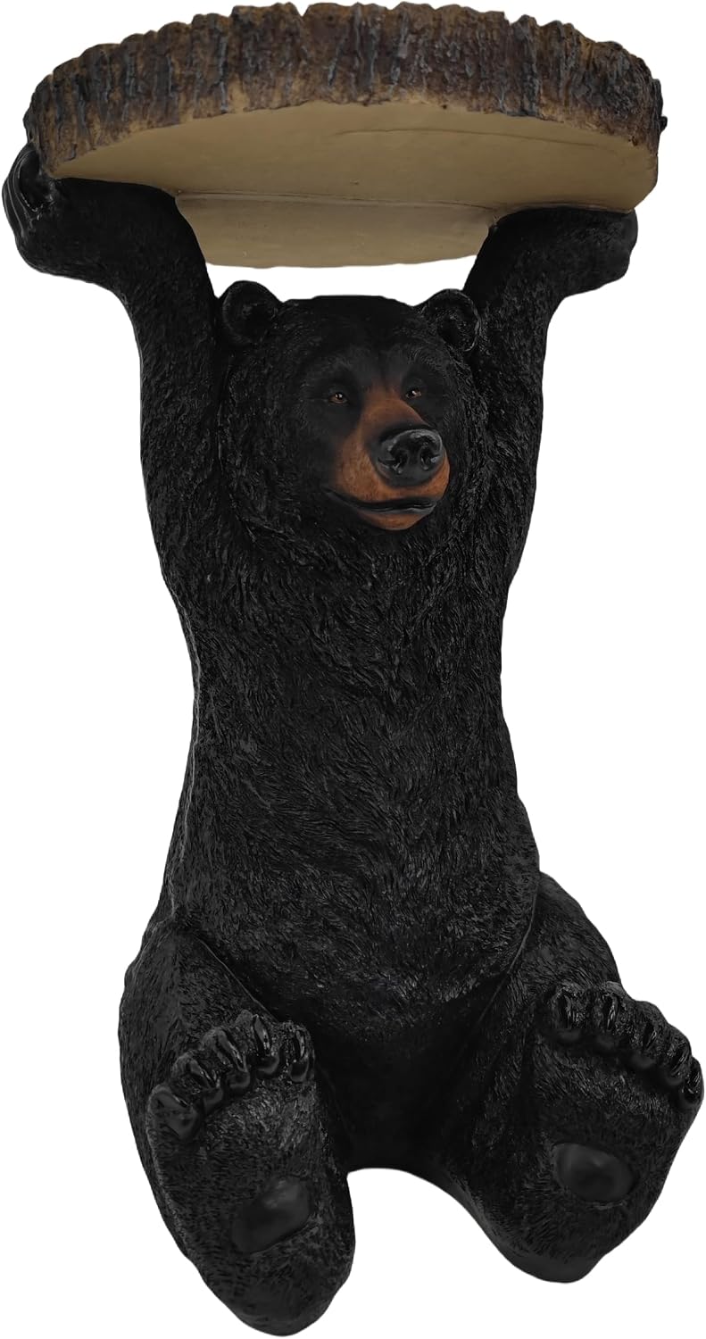 GENUINQ American Black Bear Side Table Pedestal End Table Stool Resin Bear Statue Hand Painted Sculpture Home Office Living Room Decor