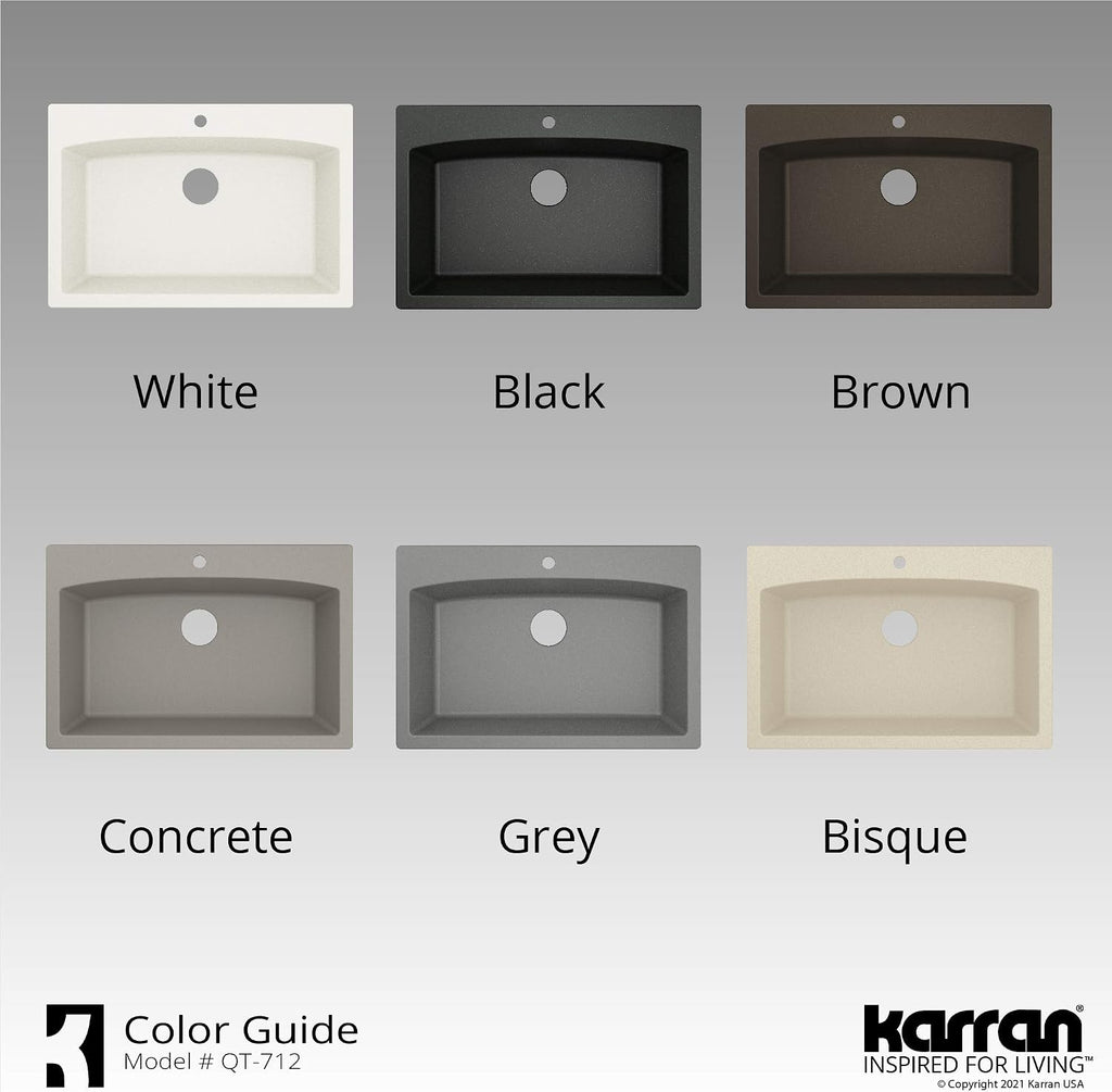 Karran QT-712 33 Inch Drop-In Quartz Composite Single Bowl Kitchen Sink, Top Mount, 1-Hole, Heat & Scratch Resistant, Easy Clean, Brown