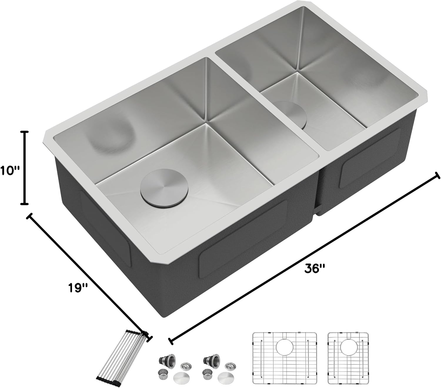 Dcolora 36' Extra Large Double Bowl Kitchen Sink Undermount 60/40 Split 16 Gauge 304 Stainless Steel Double Sinks, Round Corner 36'x19'x10' DC-U7741