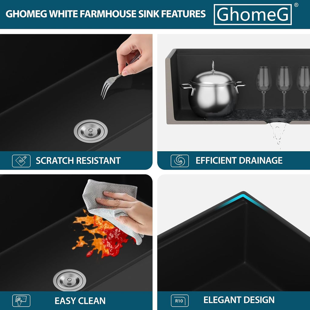 33 Inch Black Farmhouse Sink 33x20x10 Black Fireclay Apron Front Kitchen Sink Single 10 Inch Deep Ceramic Farm Farmer Style Workstation Basin
