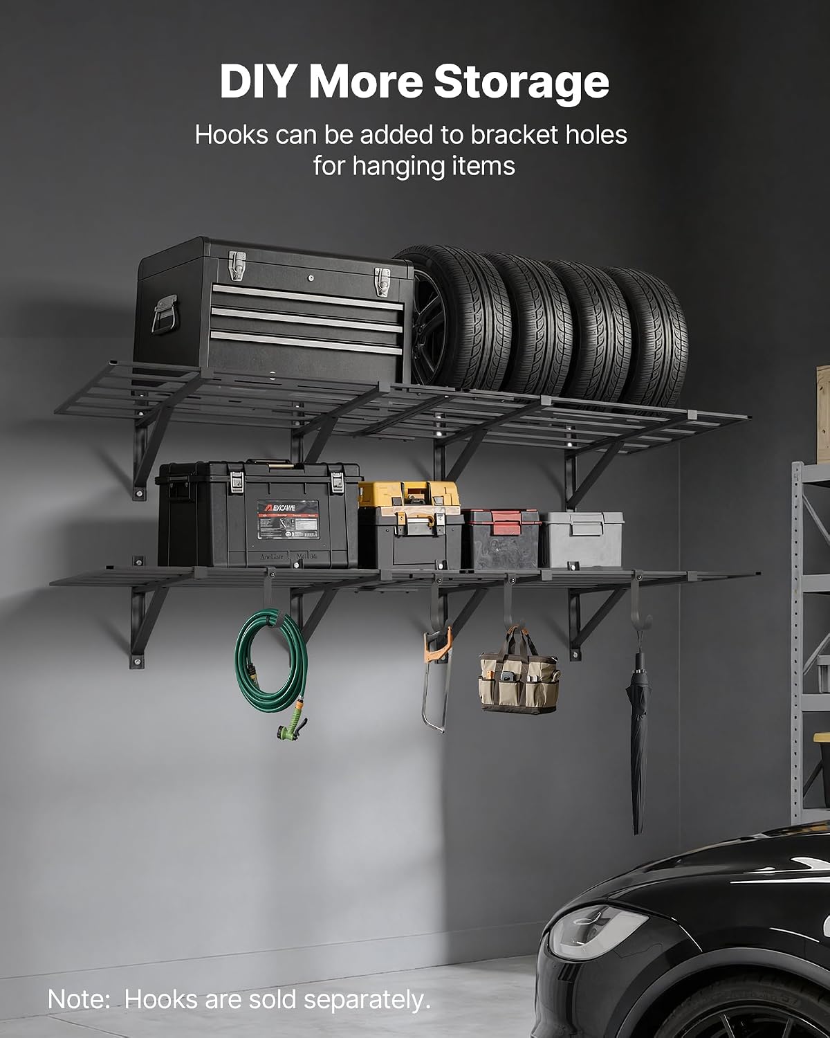 VEVOR 2-Pack Heavy Duty Garage Wall Shelving, 2 x 6 ft Steel Wall Mounted Shelving Unit, 24 x 72 Inch Per Shelf Floating Storage Metal Rack for Garage, 1600 lbs Total Weight Capacity