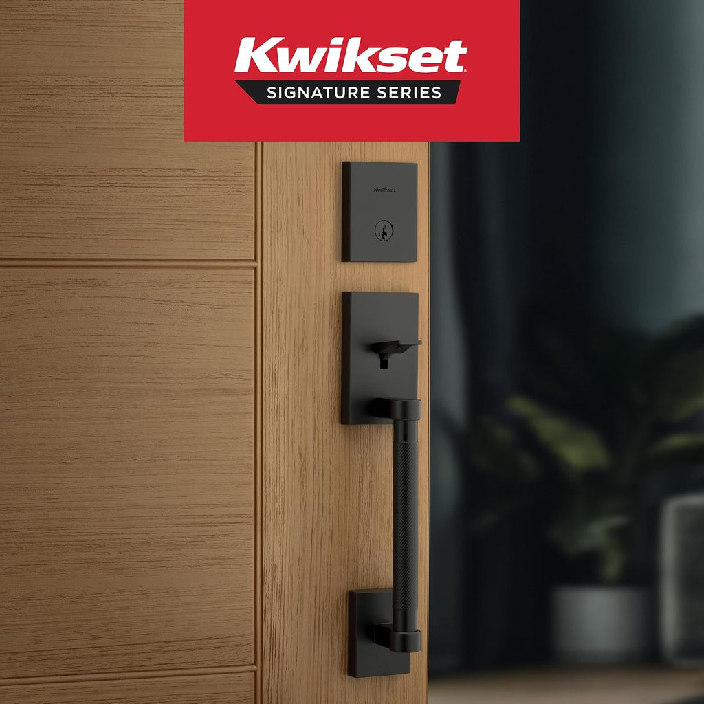 Kwikset Prava Front Door Lock Handle and Deadbolt Set, Entry Handleset Exterior with Interior Reversible Lever, Matte Black, Pick Resistant SmartKey Rekey Deadbolt Security, with Microban Protection
