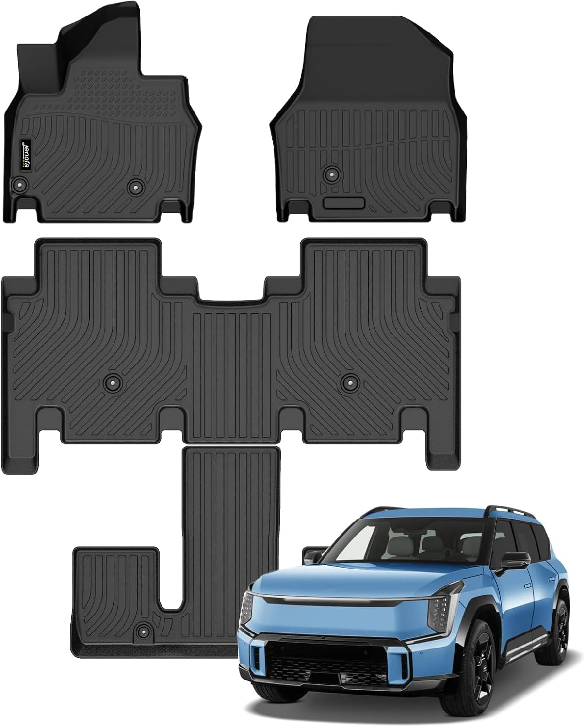 Jenofa-Floor Mats for Kia EV9 2024-2026 6 Passenger Bucket Seat Liners | Custom fit Car Mats full set, waterproof high edge, non-slip backing, all weather protection for 6 bucket seat EV9