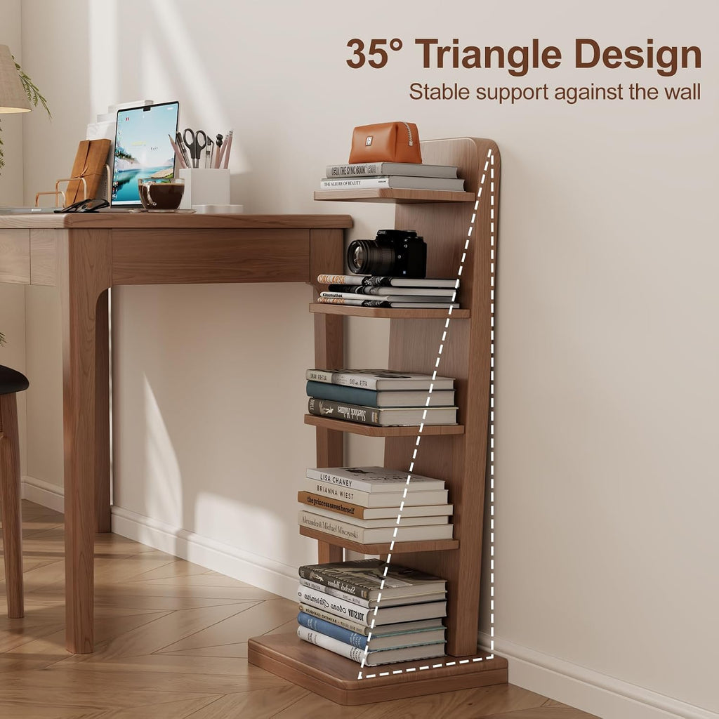WoodsWhisper Solid Wood 5-Tier Narrow Bookshelf Small Spaces Open Storage | Solid Wood | Narrow Design | 5 Tier Storage | Anti-Tip | Easy Assembly