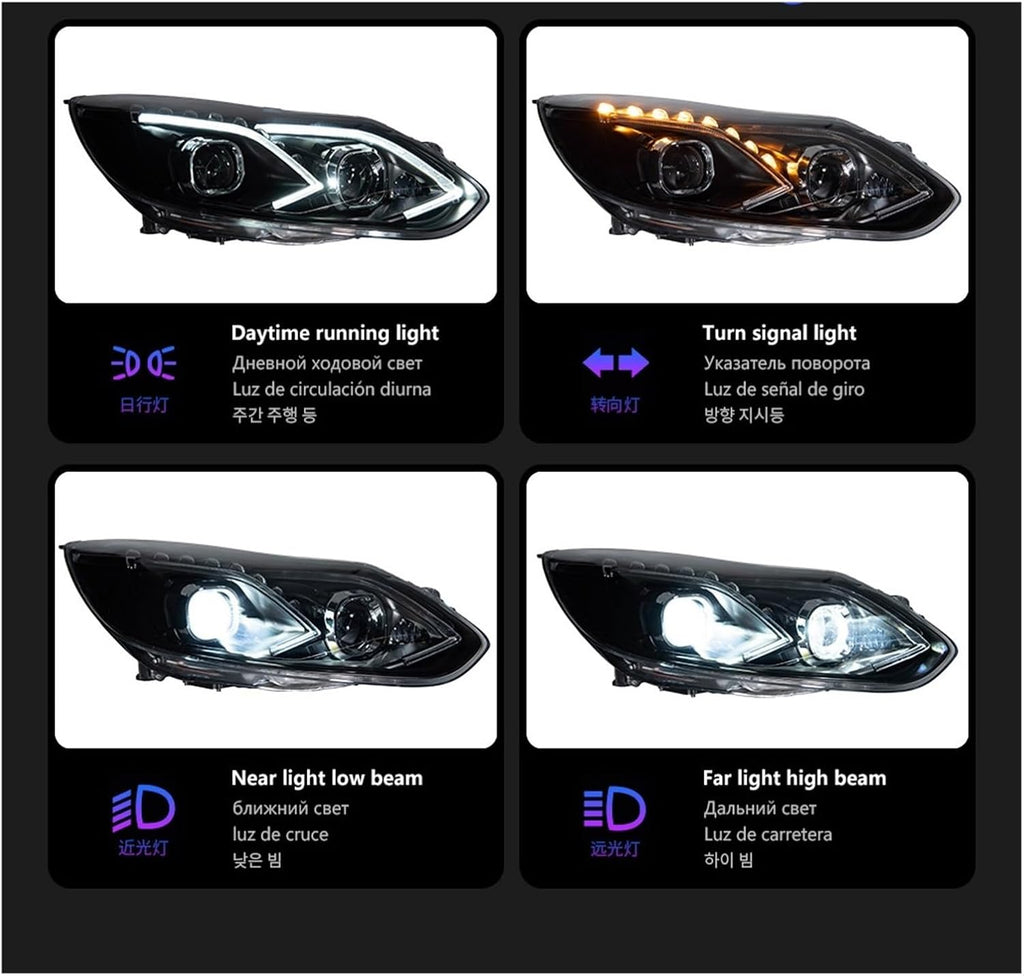 Car Lights Compatible With Focus 2012-2014 LED Auto Headlight Assembly Upgrade E-Class Design Bifocal Lens Signal Lamp Tool Accessories