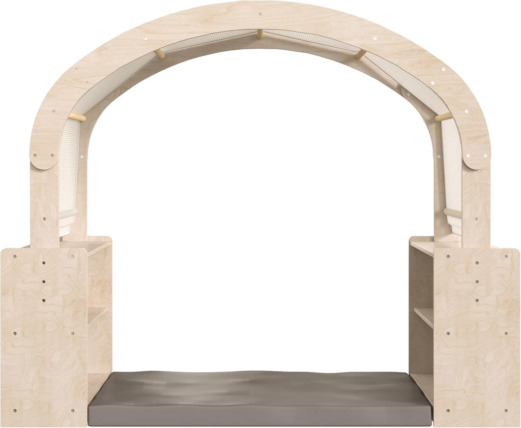 Classroom Essentials Commercial Grade Wooden Quiet Corner Reading Nook with Two Storage Shelf Units and Canopy-Green Guard Certified Wood