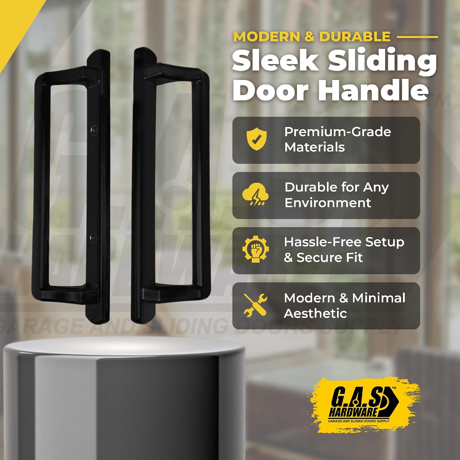 PGT 10' Sliding Glass Door Handle Set with Thumb Latch Lever, and Screws | Interior and Exterior Replacement Patio Door Handle with 3-7/8' Hole Spacing | Fix Repair PGT Door Hardware - Black