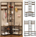 GiftGo Corner Hall Tree with Shoe Rack Storage Bench Display Open Shelves Modern Industrial Entryway Coat Rack Stand for Home Living Room Mudroom Bedroom Multifunctional 5 in 1 (Rustic Brown)