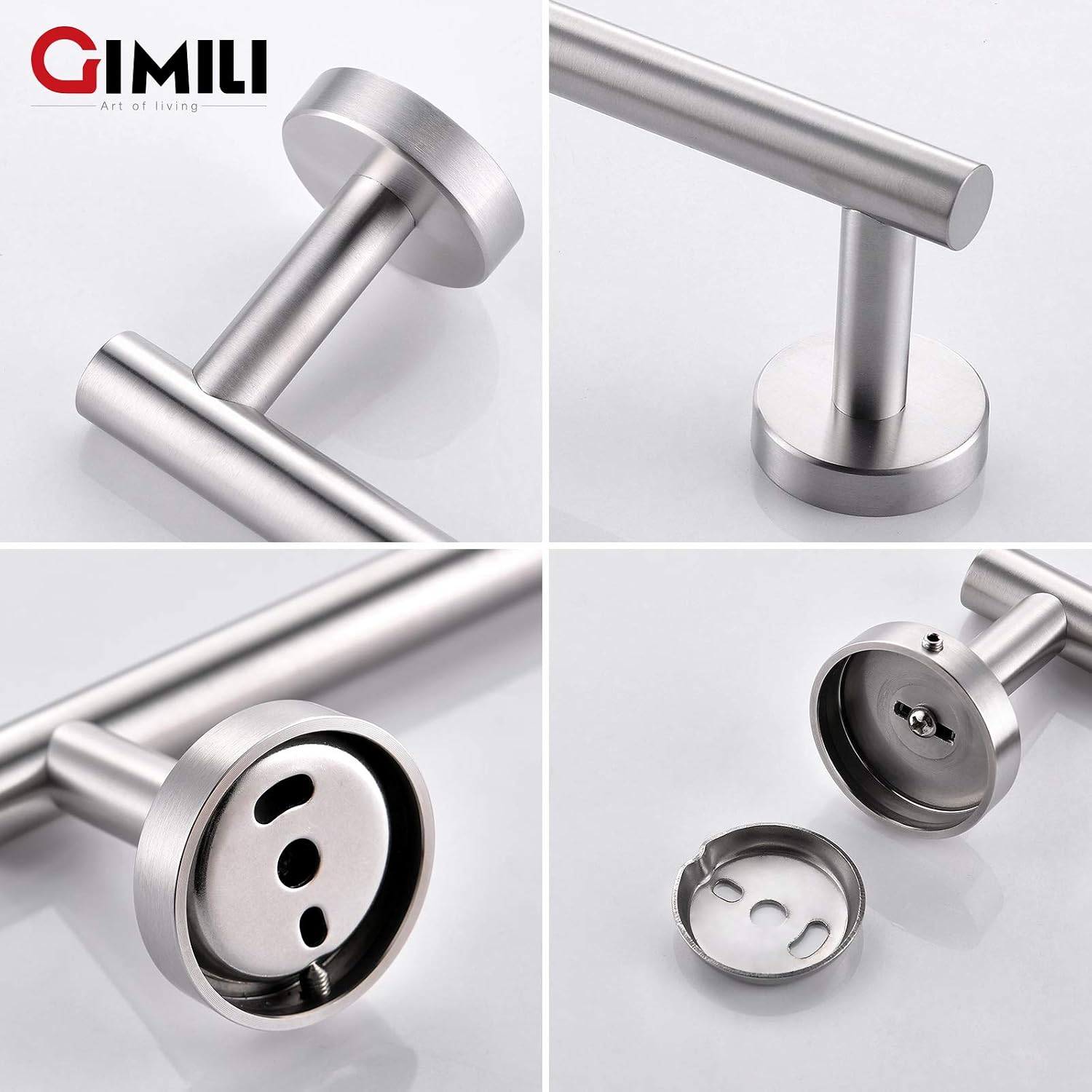 GIMILI 2 Pack 4 Piece Bathroom Hardware Set Brushed Nickel,Stainless Steel Bathroom Accessories Set, Towel bar Kit Wall Mounted, Toilet Paper Holder, Towel Bars, Robe Hook,Towel Rails and Rings