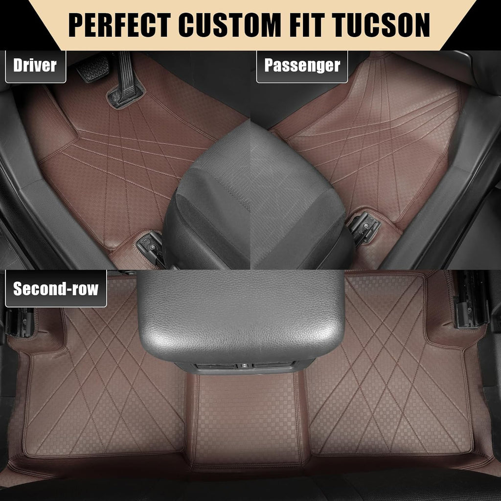 EKR Custom Floor Mats for Hyundai Tucson 2022-2026, Front & 2nd Row Luxury Car Floor Mat Fit Tucson 2022 2023 2024 2025 2026 - Leatherette Floor Liners(Brown)