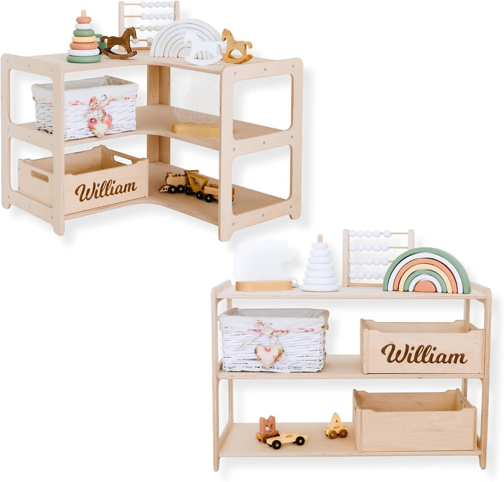Montessori Bookshelf + Small Toy Shelf + Corner Toy Shelf, Wooden Shelf, Kids Bookcase, Toy Storage, Kids Furniture, Montessori Shelf (Toy Shelf + Corner)