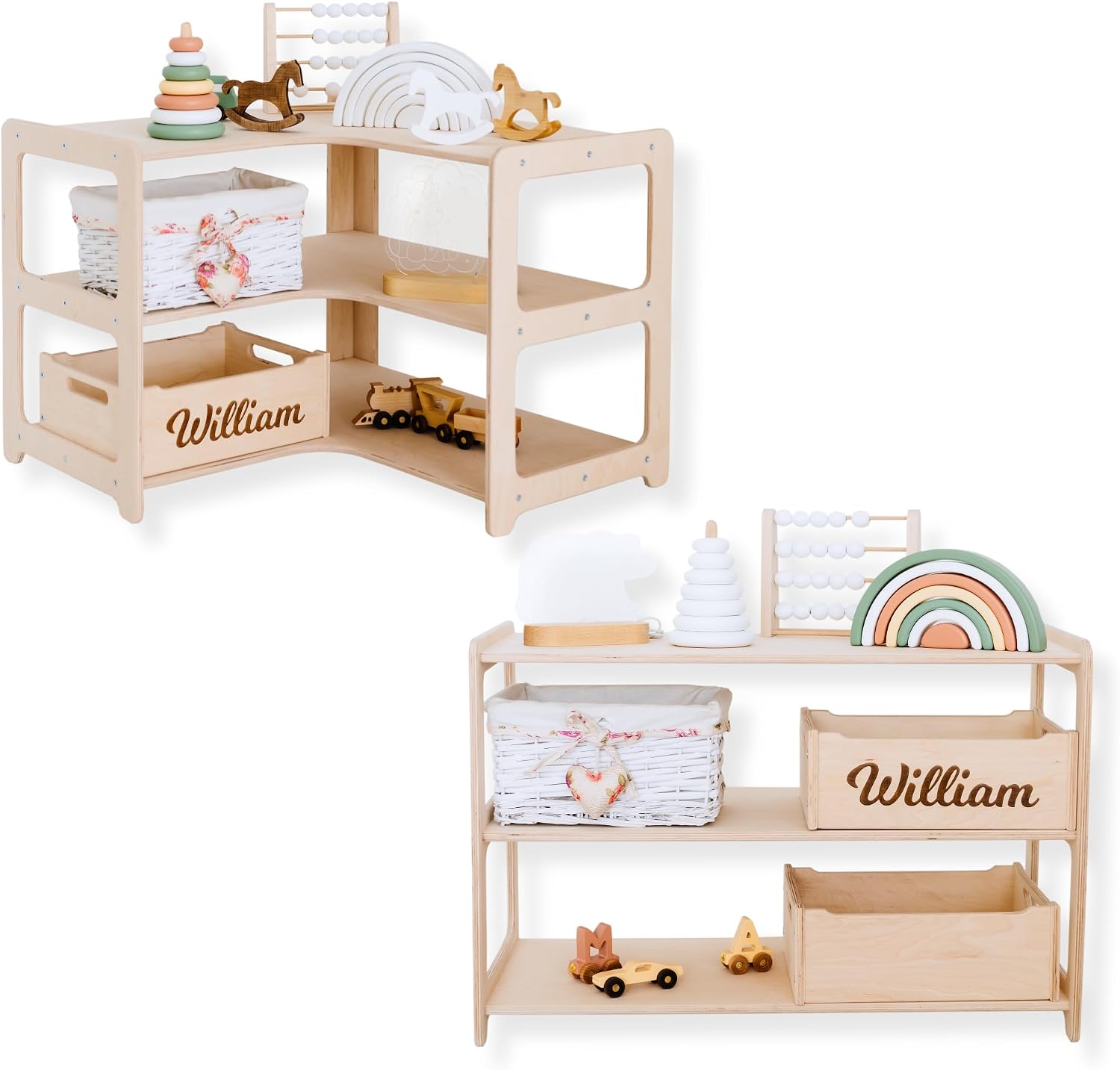 Montessori Bookshelf + Small Toy Shelf + Corner Toy Shelf, Wooden Shelf, Kids Bookcase, Toy Storage, Kids Furniture, Montessori Shelf (Toy Shelf + Corner)