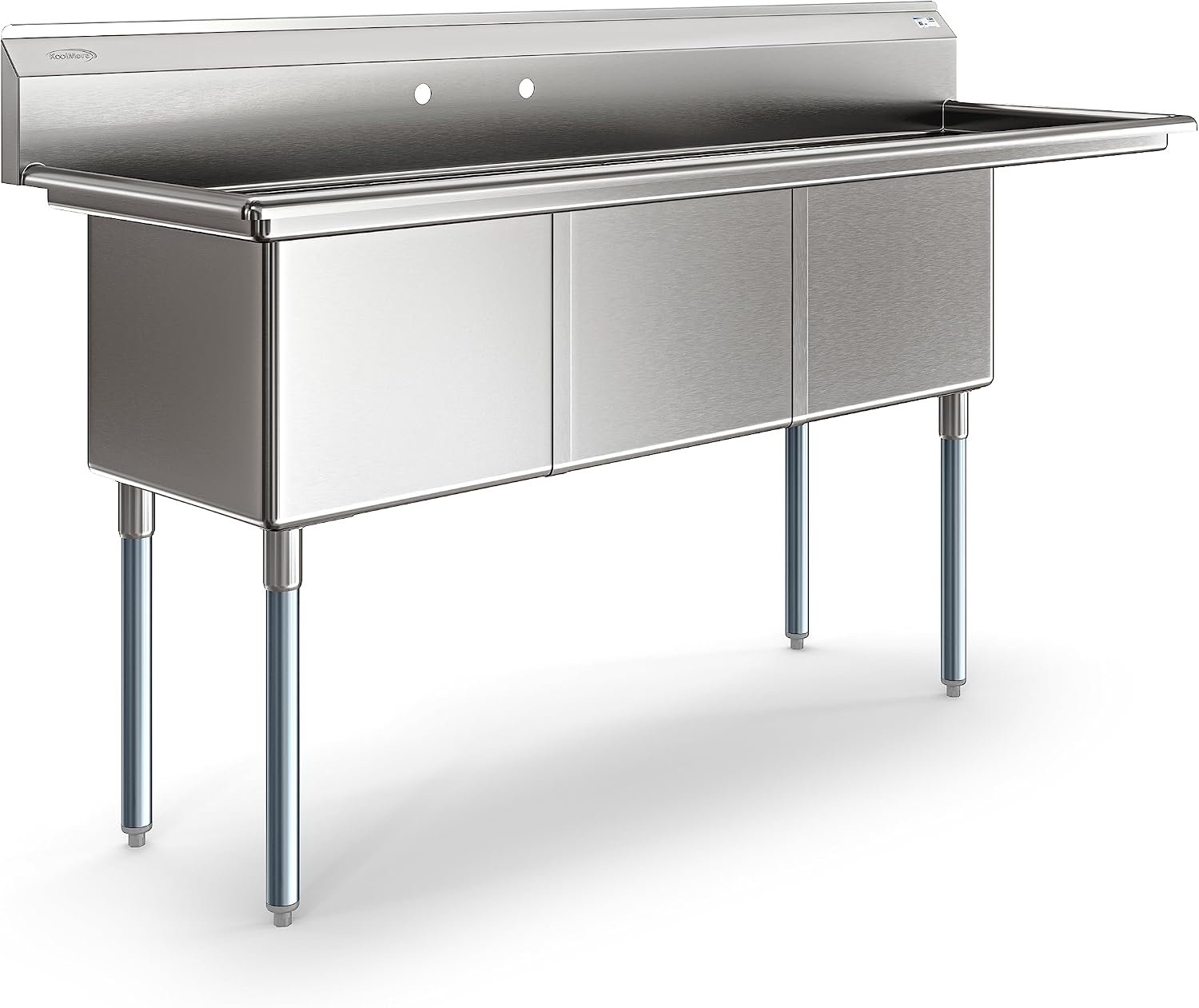 KoolMore 75 in. Three Compartment 18-Gauge Stainless-Steel NSF Commercial Kitchen Sink, Bowl Size 18x18x14, with Three Basins and Pre-Drilled Faucet Holes with a Right Drainboard (KM-SC181814-18R3)