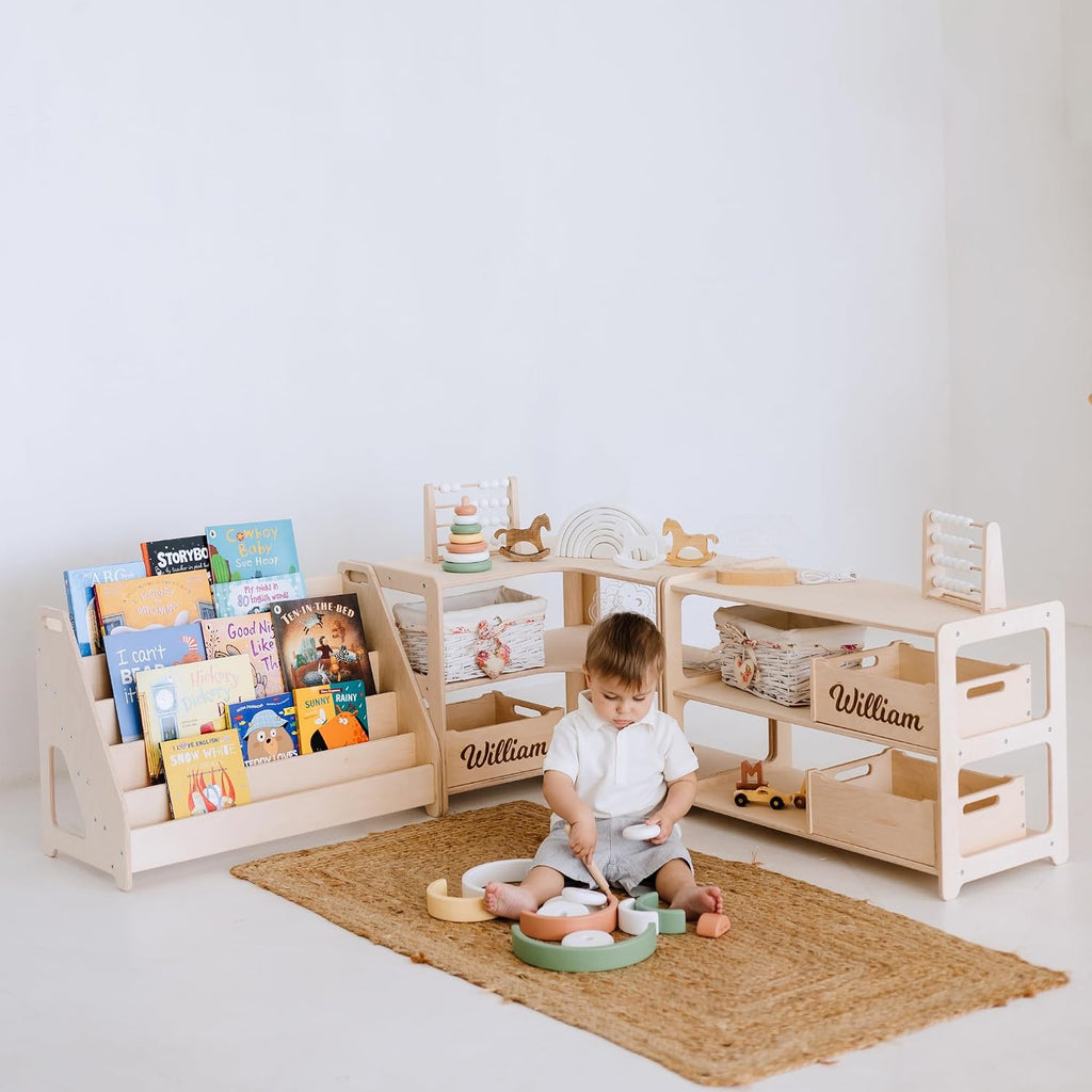 Montessori Bookshelf + Small Toy Shelf + Corner Toy Shelf, Wooden Shelf, Kids Bookcase, Toy Storage, Kids Furniture, Montessori Shelf (Bookshelf + Toy Shelf)