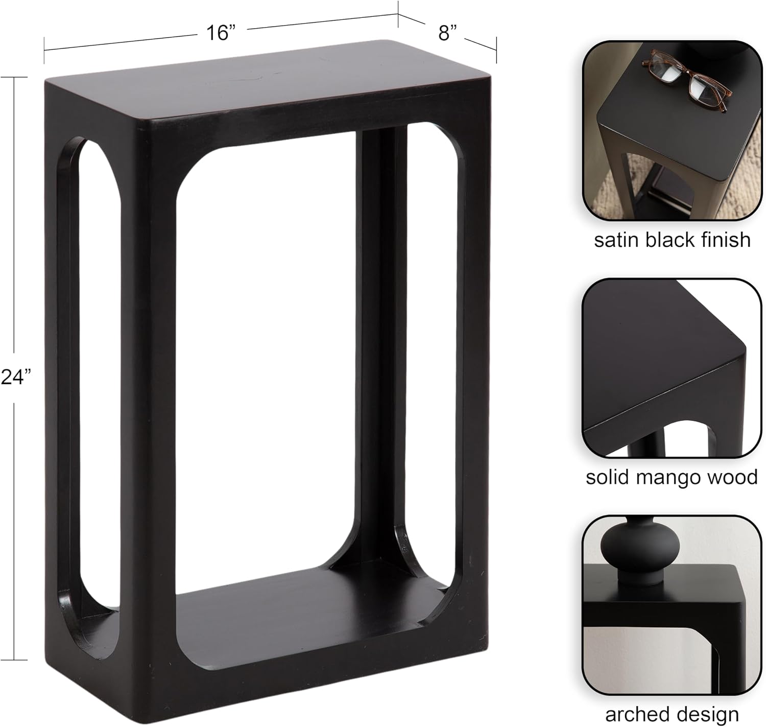 Kate and Laurel Dahl Modern Slatted Wooden Slim Side Table, 16 x 8 x 24, Black, Transitional Wood Narrow End Table for Use as Living Room Plant Stand or Small Bedroom Nightstand