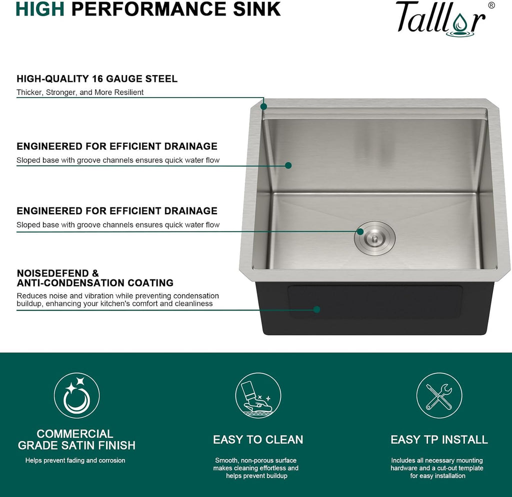 12' Deep Undermount Laundry Sink - 21'x18'x12' Workstation Stainless Steel Utility Sink 16 Gauge Single Bowl Sinks for Kitchen, Laundry, and Outdoor #TLU-0022