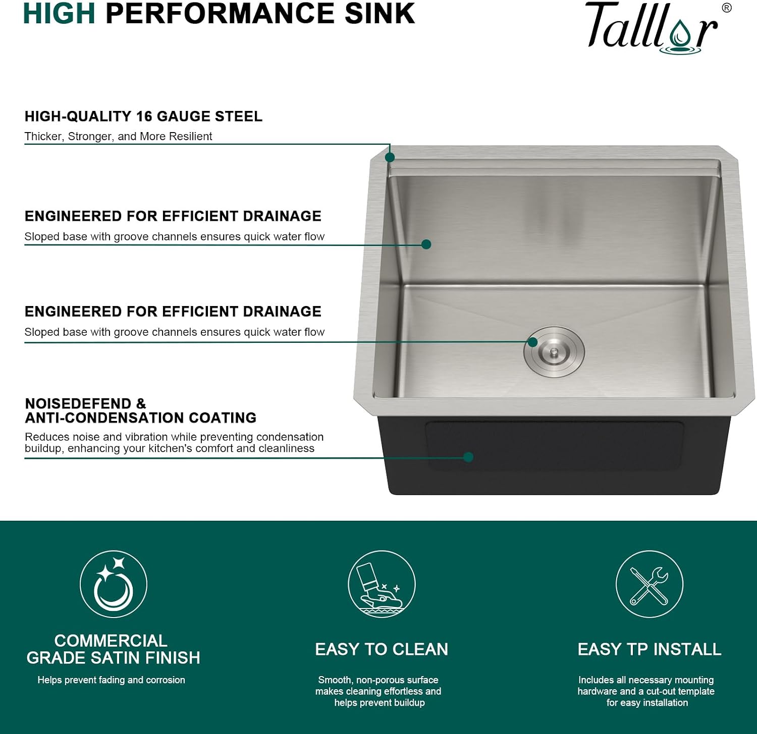 12' Deep Undermount Laundry Sink - 21'x18'x12' Workstation Stainless Steel Utility Sink 16 Gauge Single Bowl Sinks for Kitchen, Laundry, and Outdoor #TLU-0022