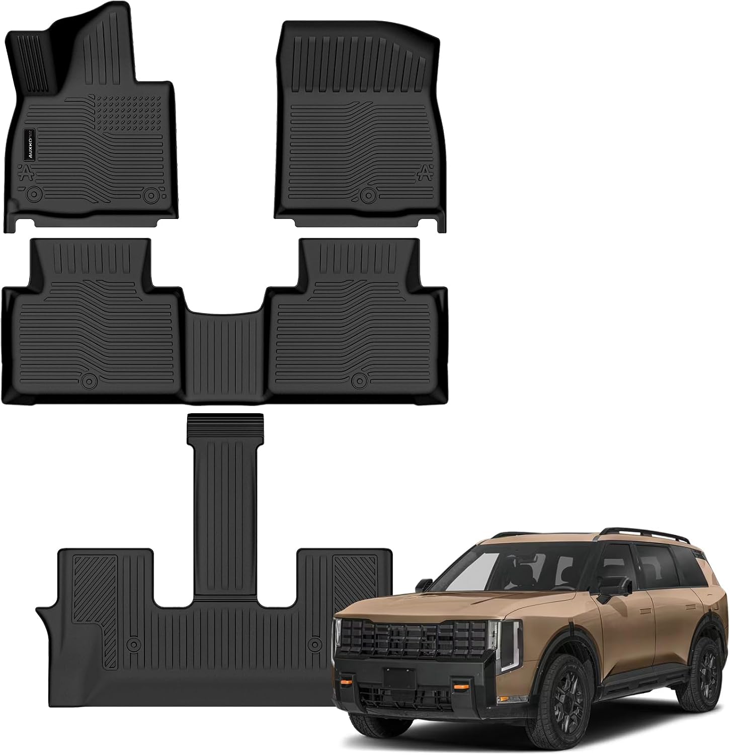 Auxko All Weather Floor Mats Fit for Kia Telluride 2027 7&8 Seater (Gasoline Not for Hybrid) TPE Rubber Liners Set All Season Guard Odorless Anti-Slip Floor Mats