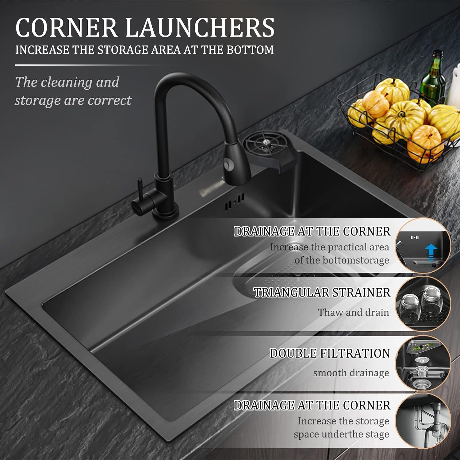 Kitchen Sinks, Kitchen Sink Multi-Function Bar Prepare Sink with Faucet Cup Washer Single Bowl Sink Single Bowl Kitchen Sink (60 * 45Cm