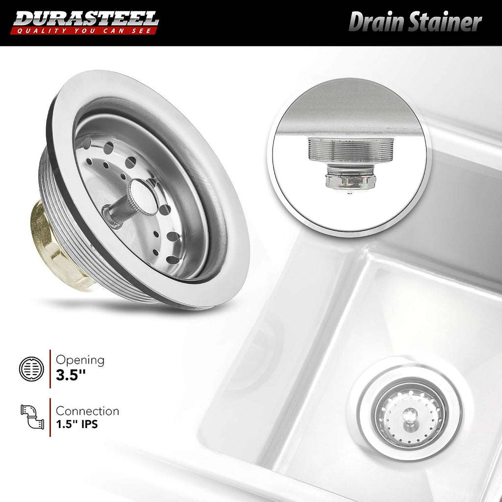DuraSteel Stainless Steel Kitchen Sink - Triple 10' x 14' x 10' Bowl with No Lead Faucet - 3 Compartment Commercial Sink w/ Drainboards - For Restaurant, Laundry, Garage & Backyard - NSF Certified