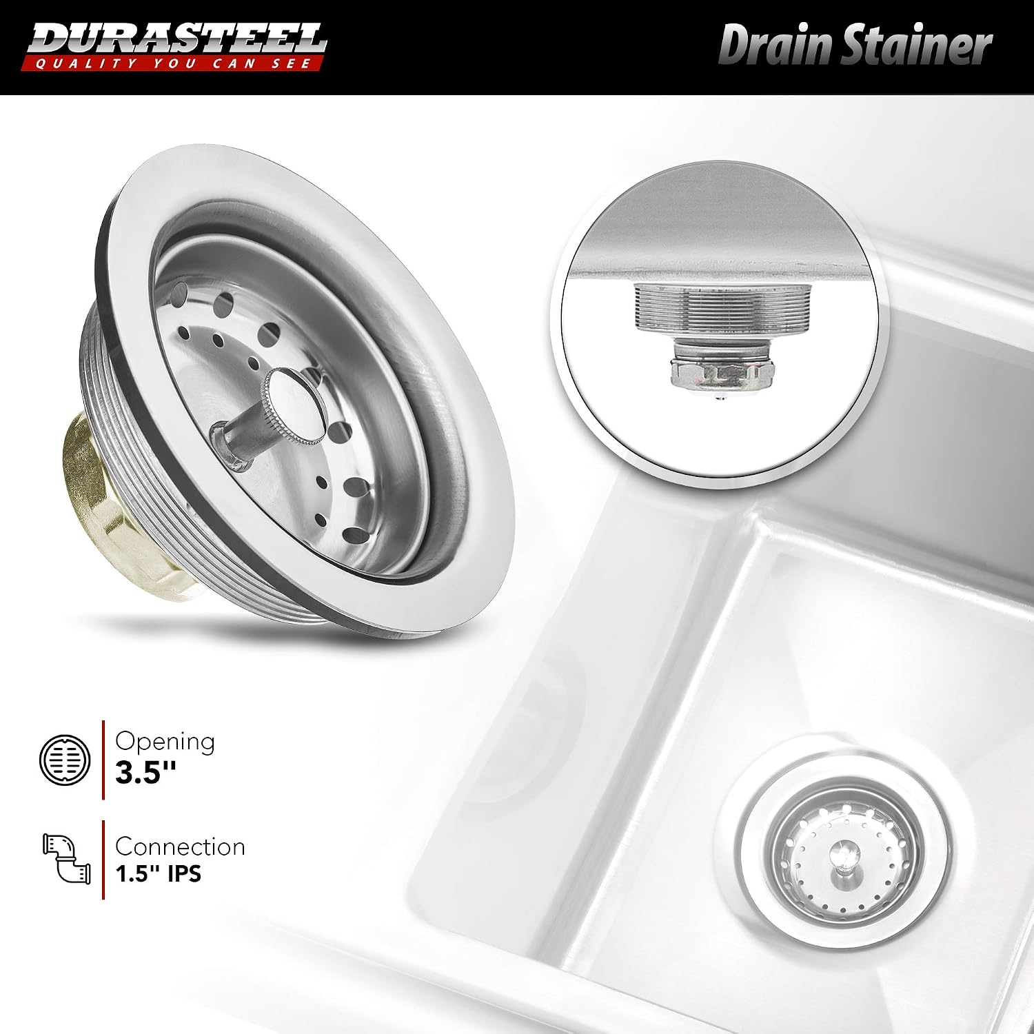 DuraSteel Stainless Steel Kitchen Sink - Triple 10' x 14' x 10' Bowl with No Lead Faucet - 3 Compartment Commercial Sink w/ Drainboards - For Restaurant, Laundry, Garage & Backyard - NSF Certified