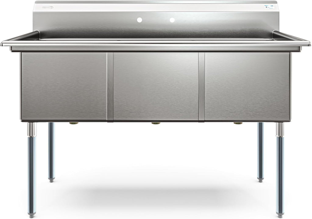 KoolMore 60 in. Three Compartment Commercial Sink, Bowl Size 18x24x14 in 18-Gauge Stainless-Steel, NSF Listed (KM-SC182414-N3)