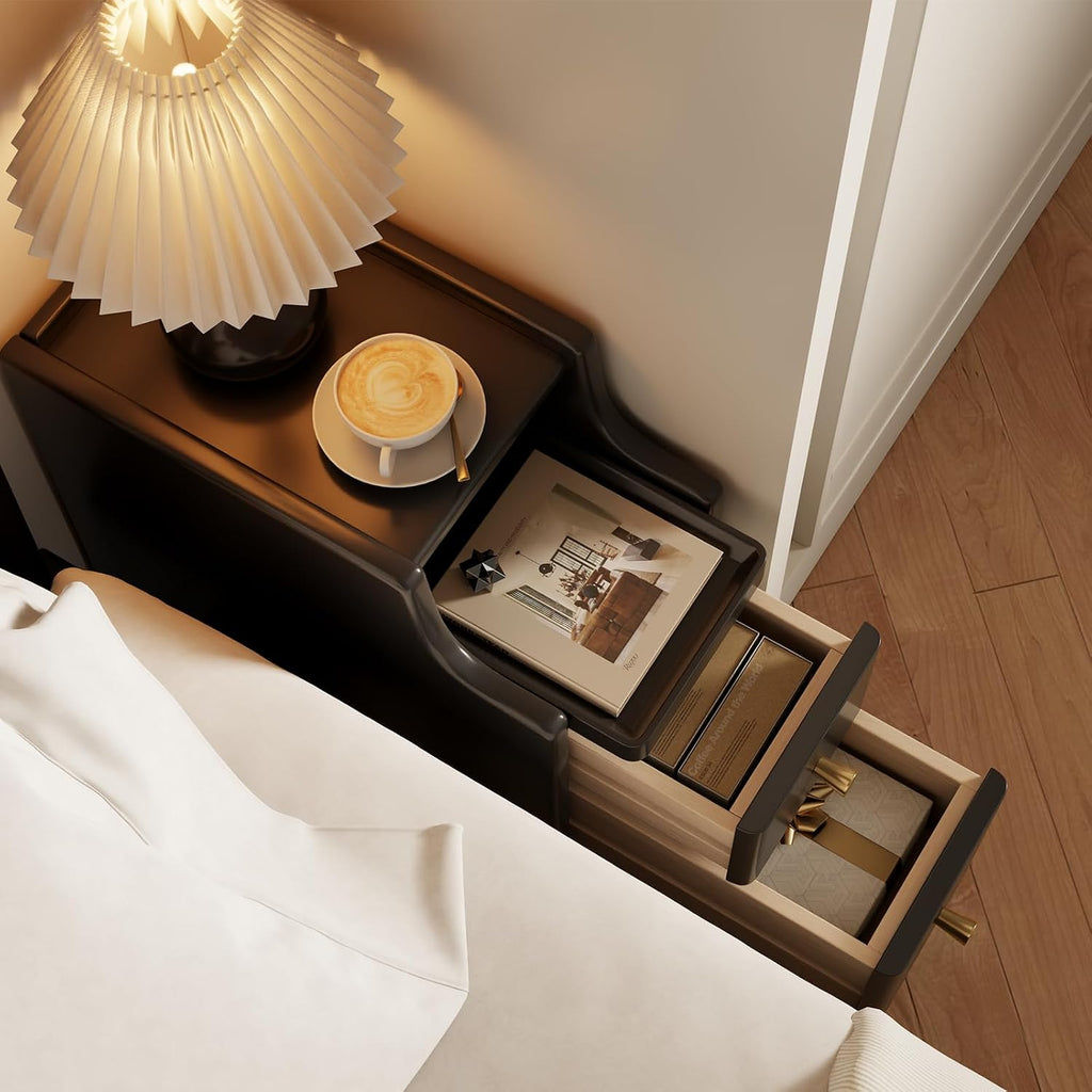 AQIMUELE Small Nightstand with Drawers, Solid Wood Narrow Bedside Table, Narrow Nightstand for Bedroom