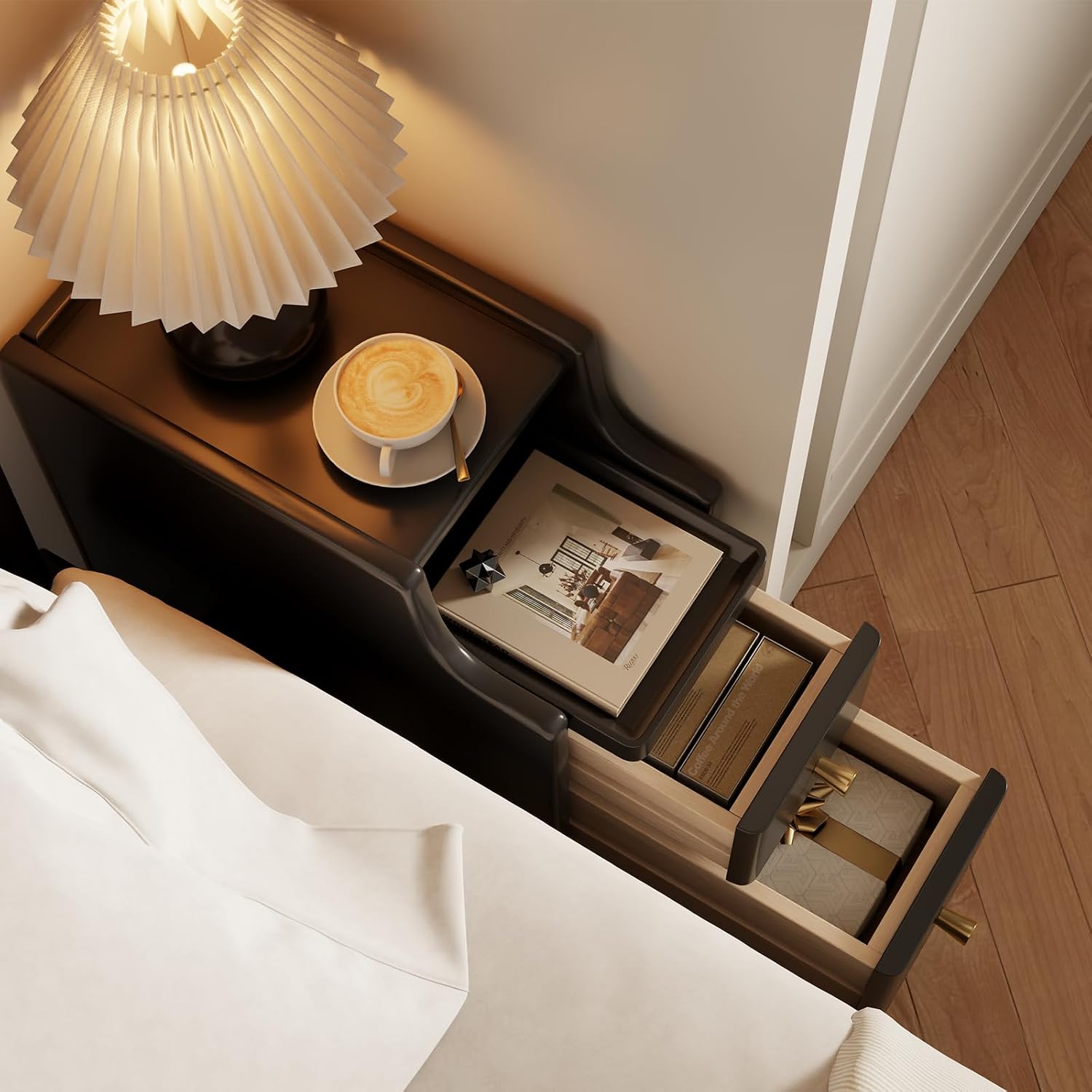 AQIMUELE Small Nightstand with Drawers, Solid Wood Narrow Bedside Table, Narrow Nightstand for Bedroom