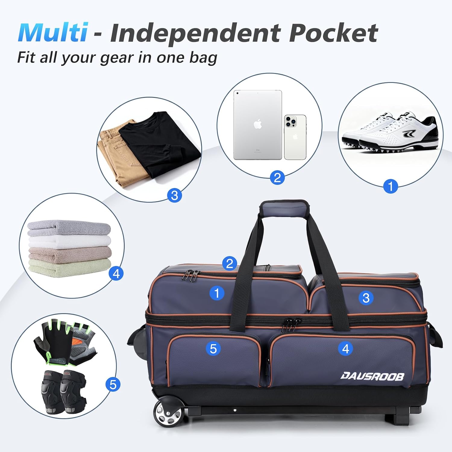 3 Ball Bowling Bags with Wheels, Bowling Bags 3 Ball Roller - 900D Oxford Waterproof PU, Bowling Bag with Multi-Separate Storage Pockets & Retractable Handle Extends to 40''