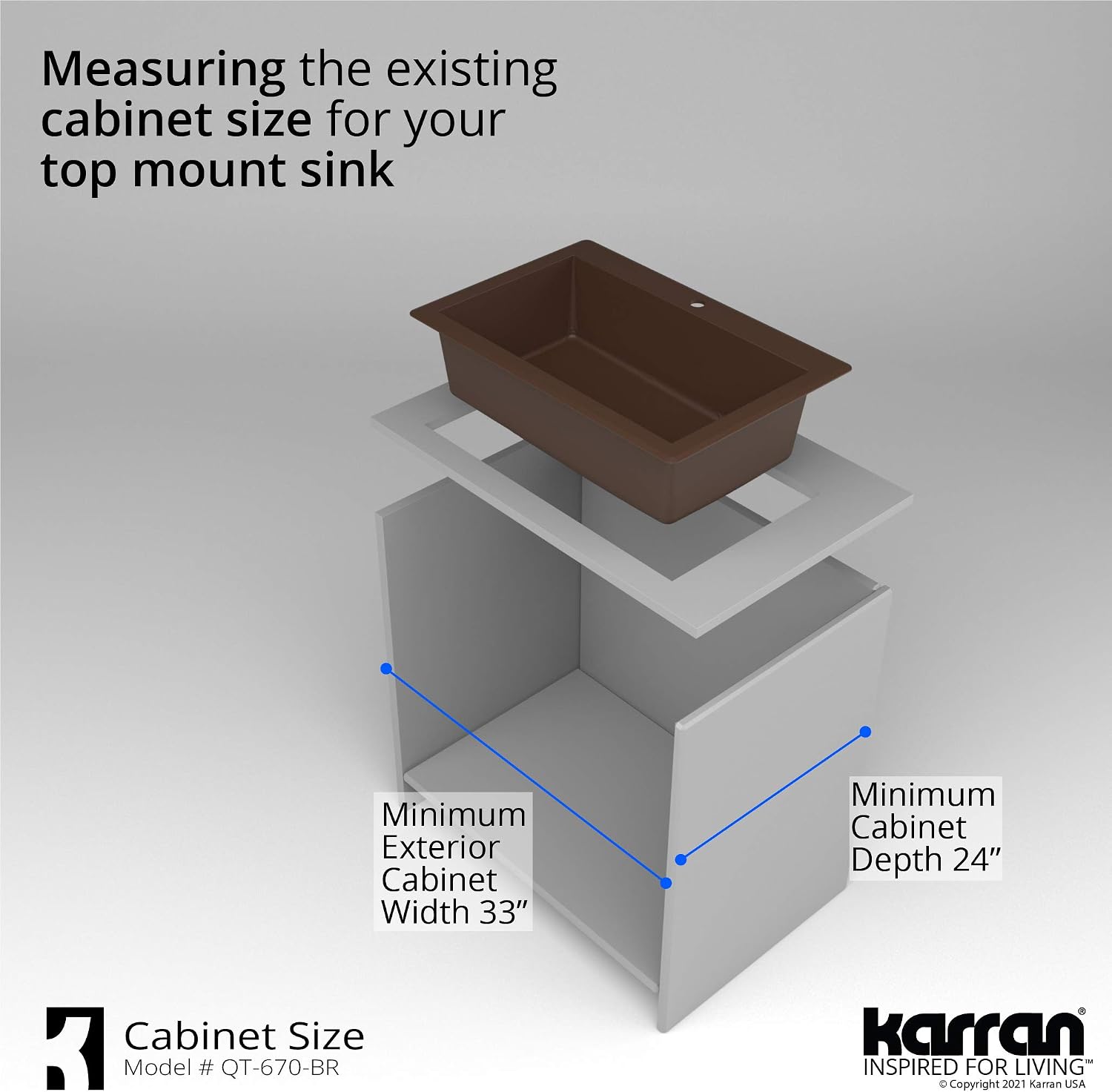 Karran QT-670 Drop-In/Top Mount 33' Single Bowl Granite Quartz Composite Kitchen Sink in Brown Right Side Drain, Extra Deep 9' Basin, Heat & Scratch Resistant, Sound Dampening