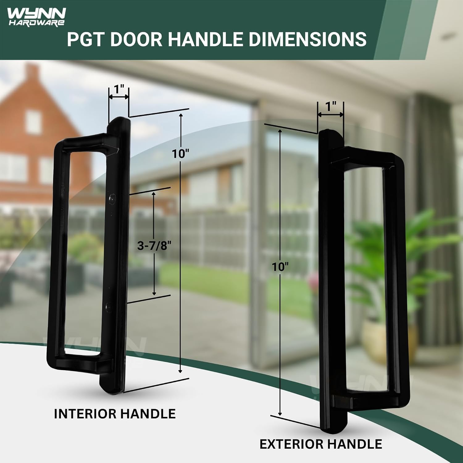 10' PGT Sliding Door Set | PGT Interior and Exterior Sliding Handle with 3-7/8' Hole Spacing | Handle Replacement for Patio Glass Door | Fix and Repair Patio (Black)