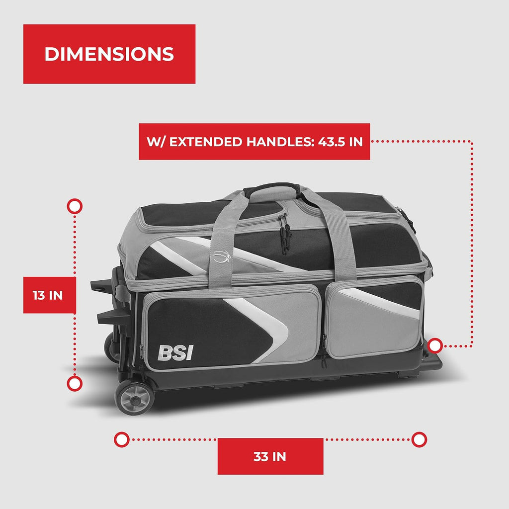 BSI Dash Roller Bowling Bag with Smooth Rolling Wheels, Padded Ball Compartment, Retractable Locking Handle, & Shoe Pocket