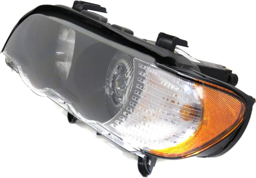 Replacement For BMW X5 2000 2001 2002 2003 Xenon Headlight Unit W/O Control Assembly,W/Hid Bulb Yellow Turn Indicator, Right/Passenger & Left/Driver Side, Black Housing, BM2519108/BM2518108