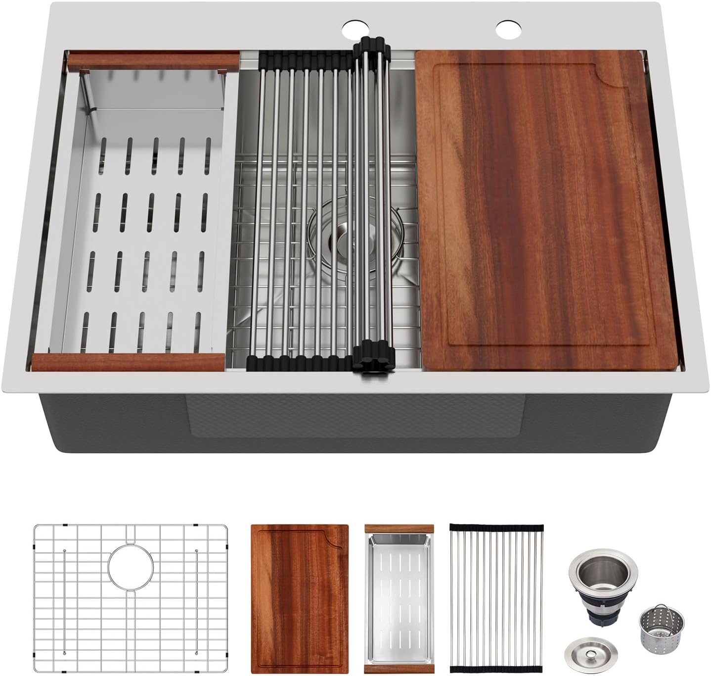 25x22 Drop in Kitchen Sink 25x22x9 Inch Workstation Stainless Steel Sinks 16 Gauge Topmount Single Bowl Kitchen Bar Sink Bowl