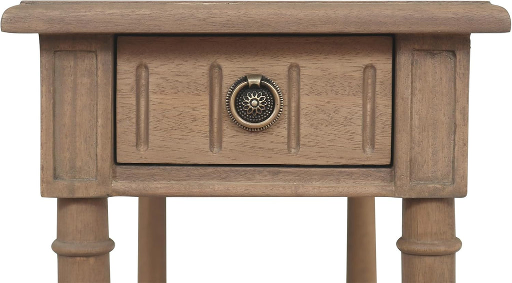 East at Main Narrow End Table with Drawer & Shelf, Solid Wood Slim Side Table for Small Spaces, Farmhouse End Table for Living Room, Bedroom or Entryway, Rustic Brown Finish