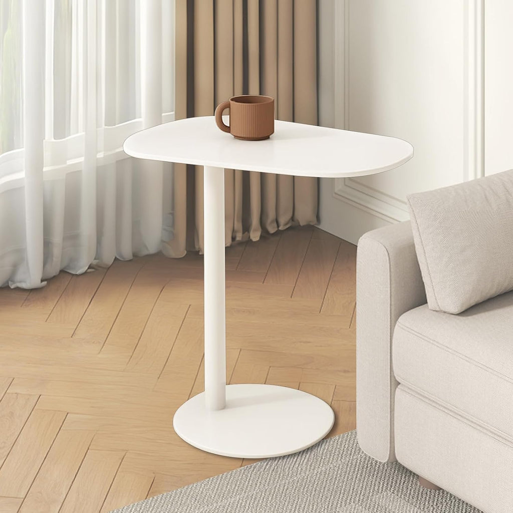 Metal C Shaped Side Table, Modern C Shaped End Table for Sofa/Bed, Small Iron Couch Tables that Slide Under, Slim Coffee Snack Tv Trays for Bedroom Living Room Bathroom (27.6' H, White)