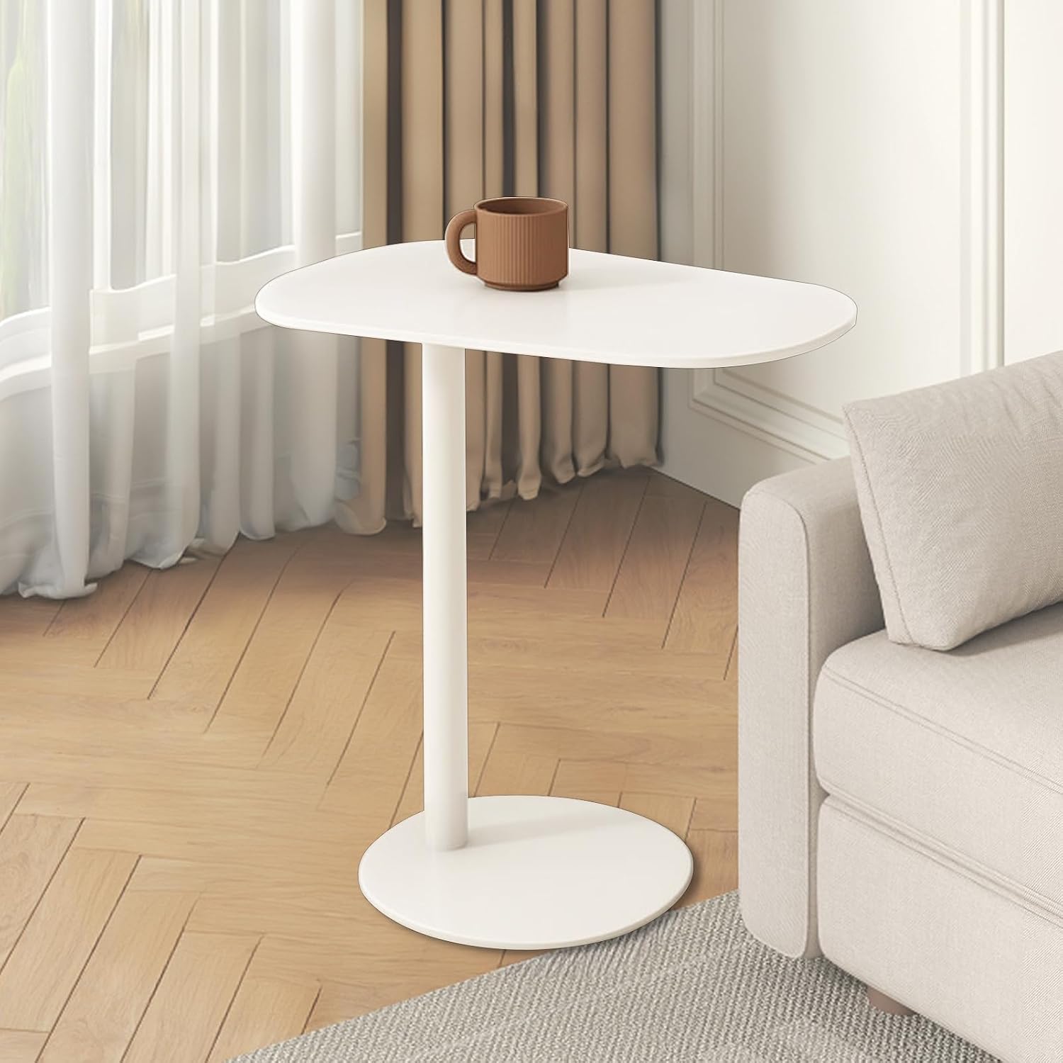 Metal C Shaped Side Table, Modern C Shaped End Table for Sofa/Bed, Small Iron Couch Tables that Slide Under, Slim Coffee Snack Tv Trays for Bedroom Living Room Bathroom (27.6' H, White)