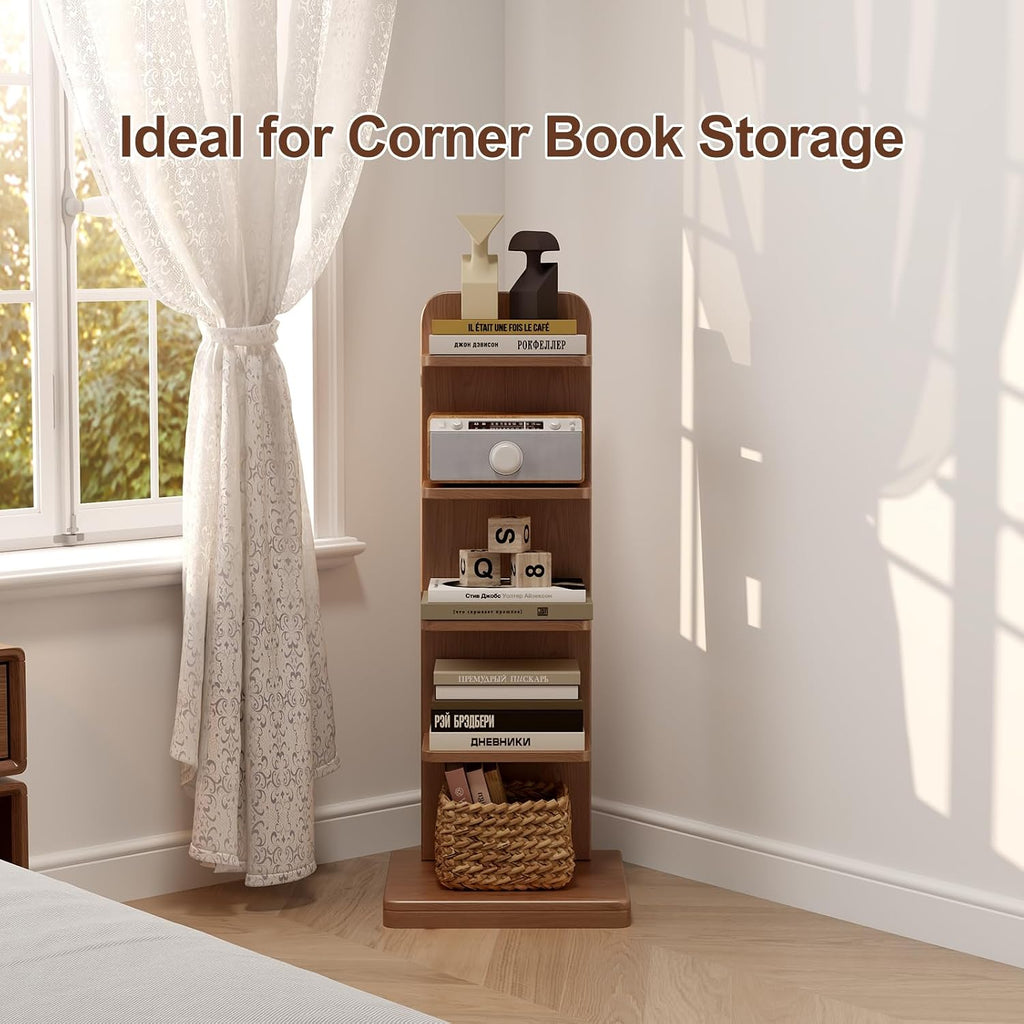 WoodsWhisper Solid Wood 5-Tier Narrow Bookshelf Small Spaces Open Storage | Solid Wood | Narrow Design | 5 Tier Storage | Anti-Tip | Easy Assembly